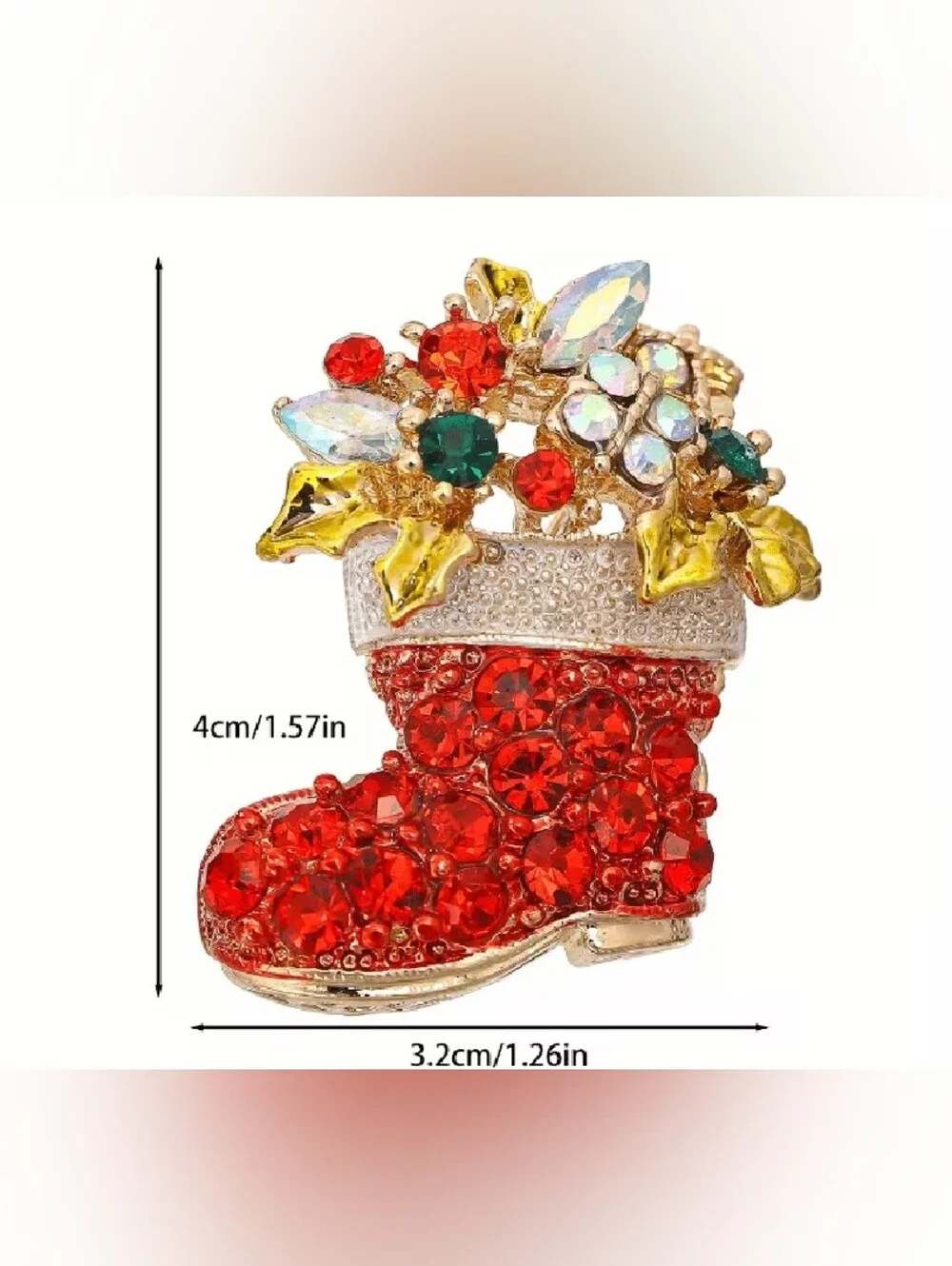 Festive Red Crystal Christmas Stocking Brooch - Women Jewelry
